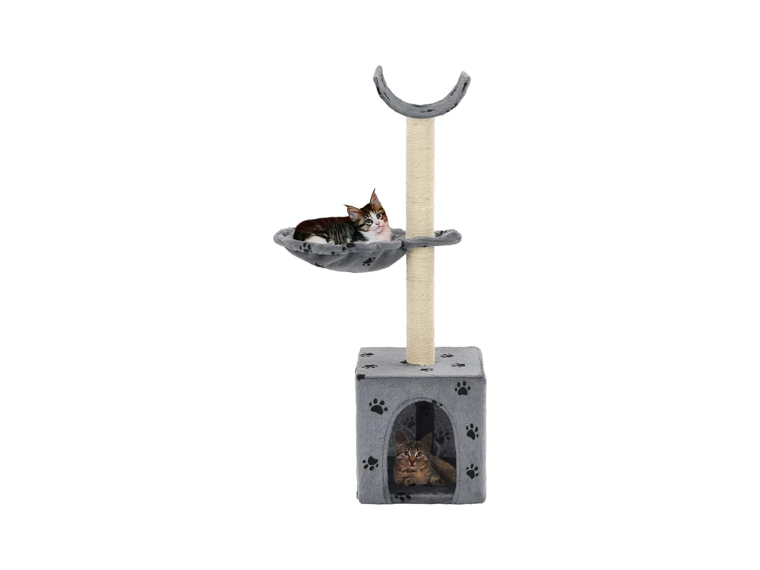 Elvren  Arbre à chat et griffoir Sisal 105 cm Empreintes de pattes Gris