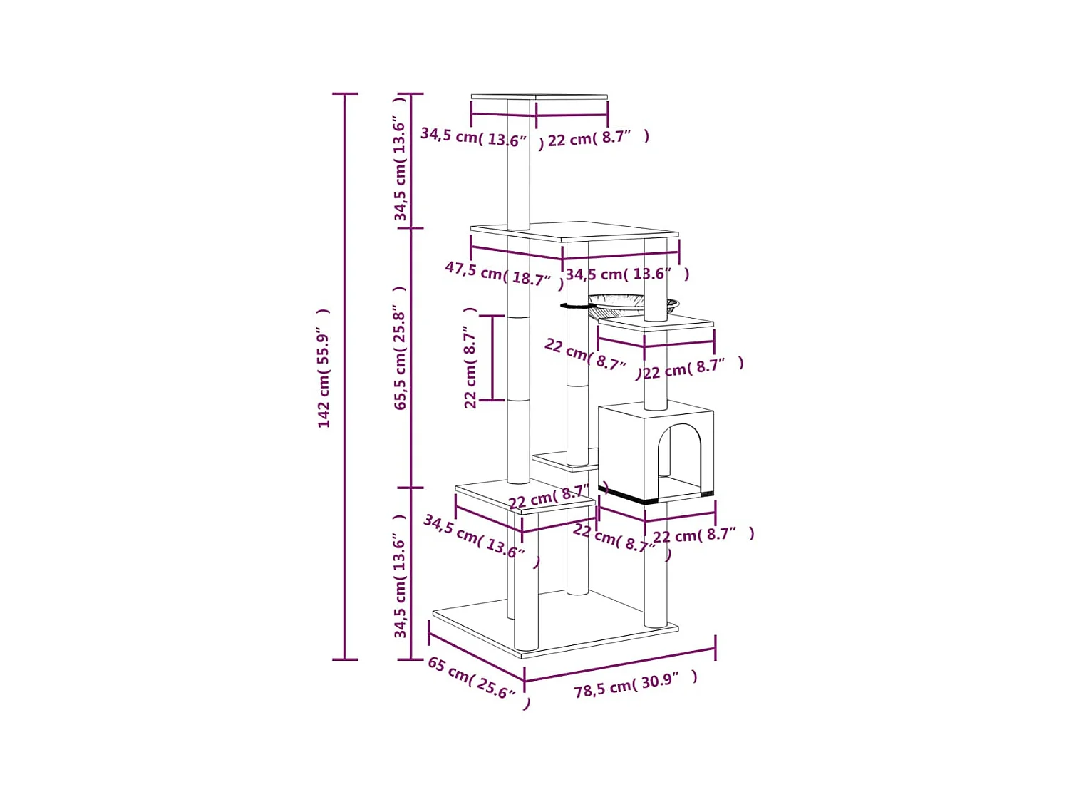 Henderson  Arbre à chat avec griffoirs en sisal Gris foncé 142 cm