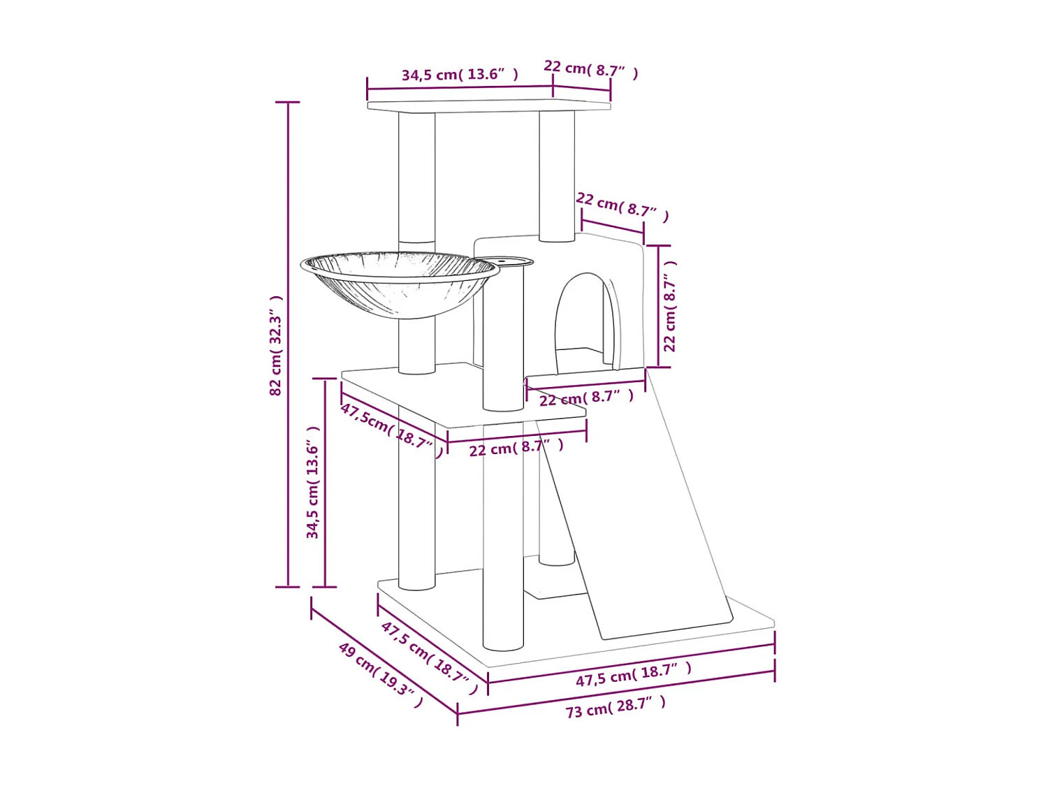 Wendir  Arbre à chat avec griffoirs en sisal Crème 82 cm