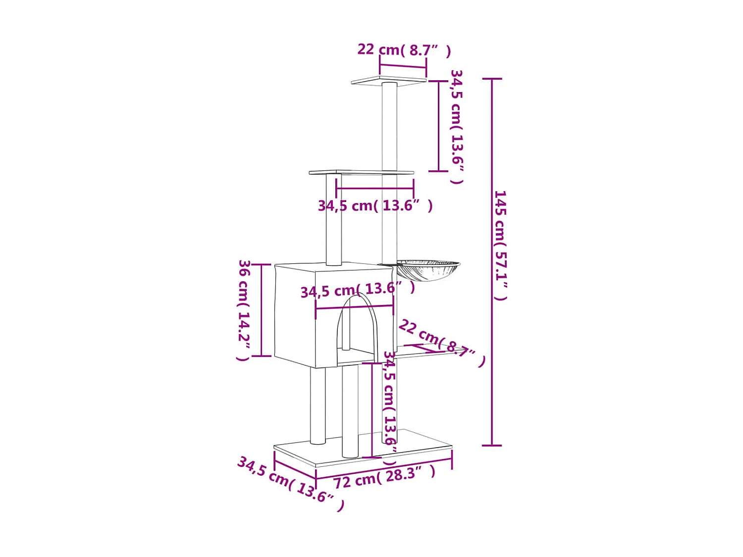 Broughton  Arbre à chat avec griffoirs en sisal Crème 145 cm