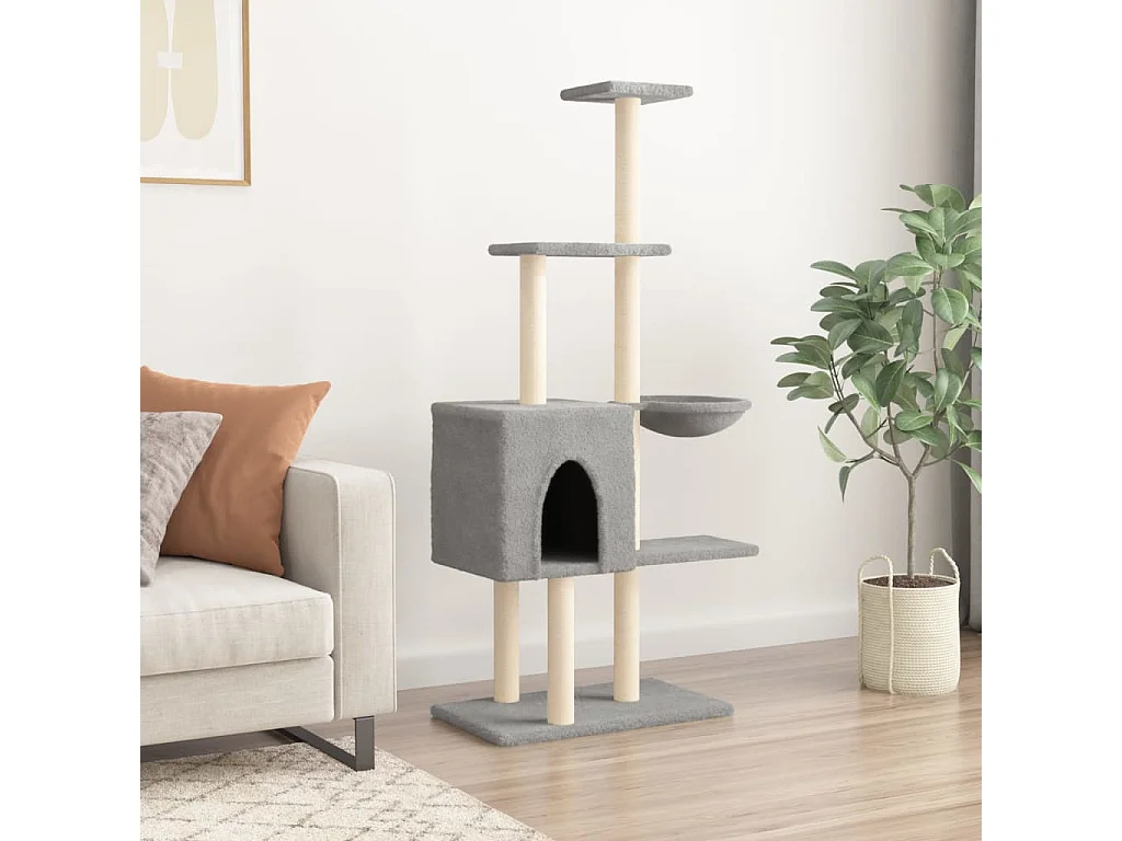 Broughton  Arbre à chat avec griffoirs en sisal Gris clair 145 cm