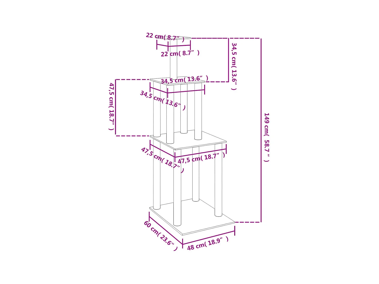 Sophie-Charlotte  Arbre à chat avec griffoirs en sisal crème 149 cm