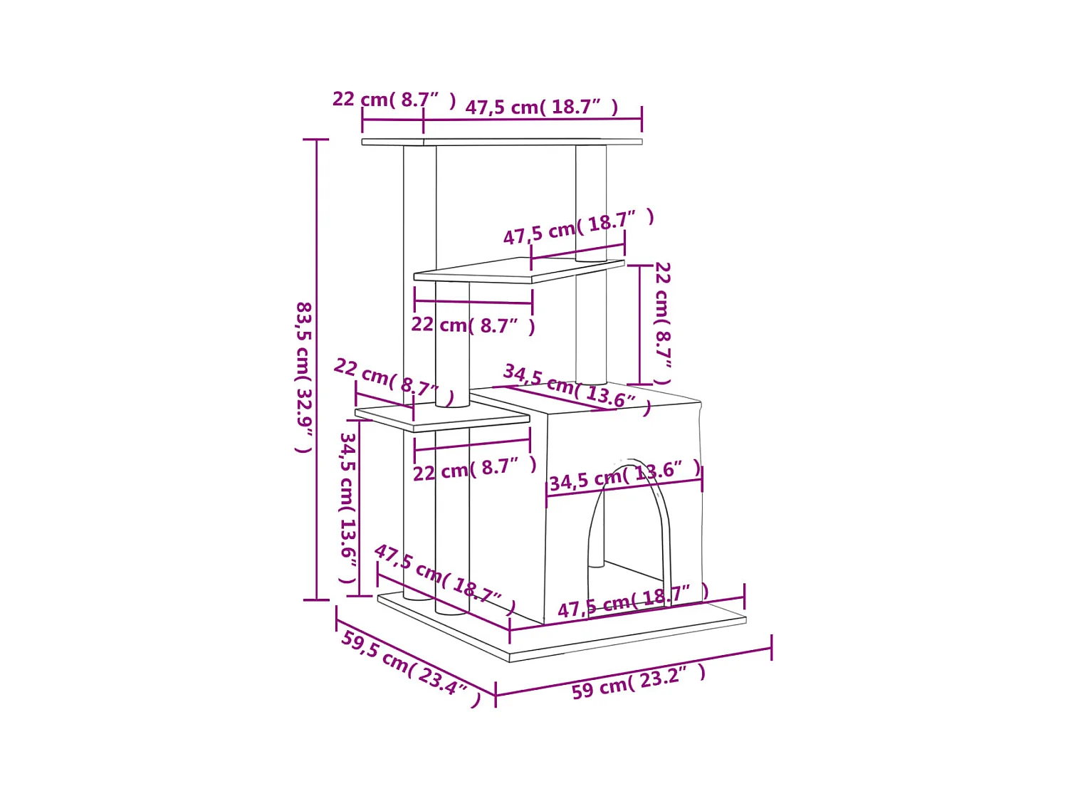 Leeuwarden  Arbre à chat avec griffoirs en sisal gris clair 83,5 cm