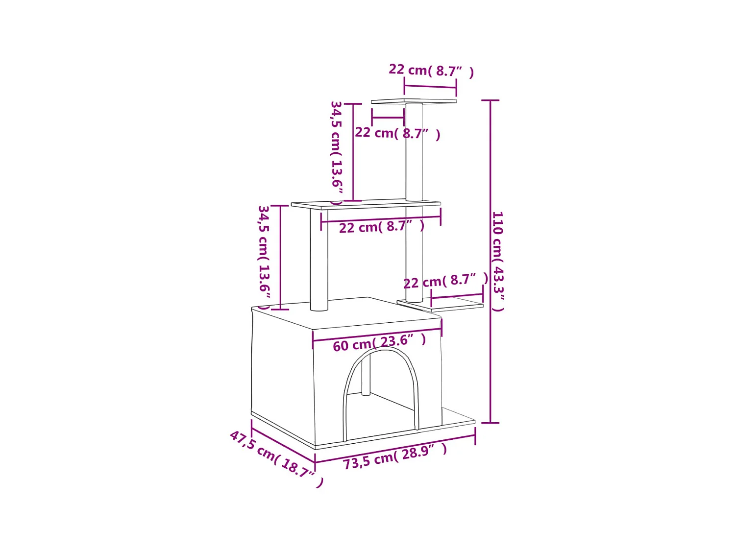 Skyler  Arbre à chat avec griffoirs en sisal gris clair 110 cm