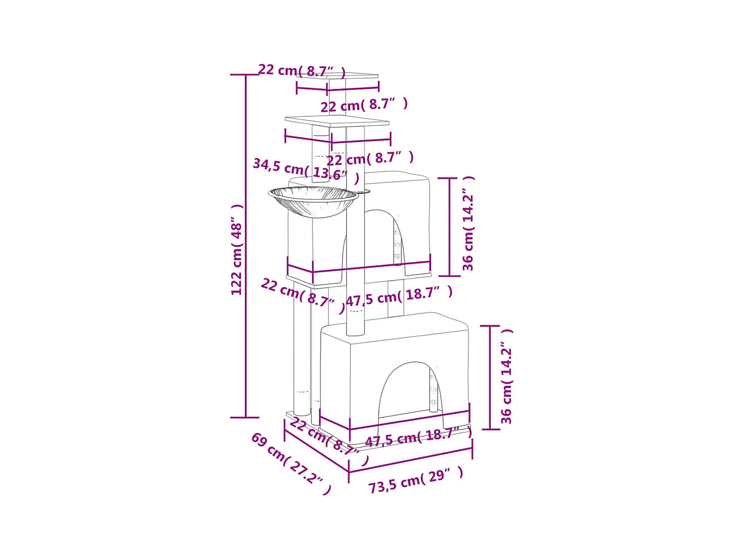 Loke  Arbre à chat avec griffoirs en sisal crème 122 cm
