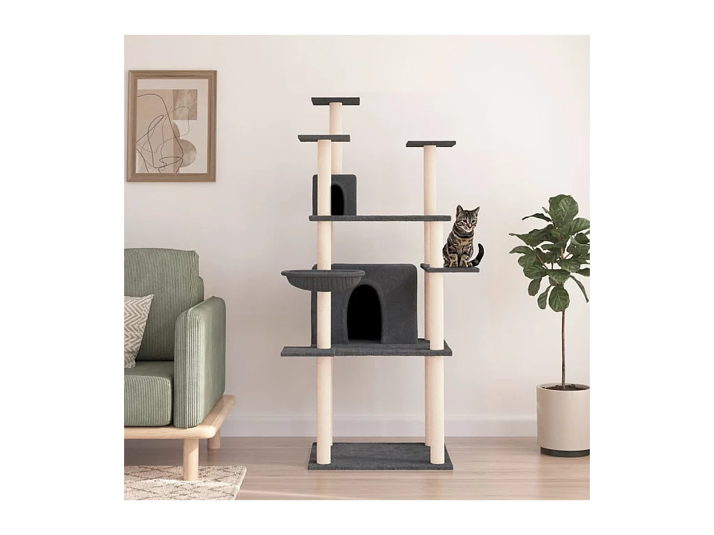 Sindar  Arbre à chat avec griffoirs en sisal Gris foncé 166 cm