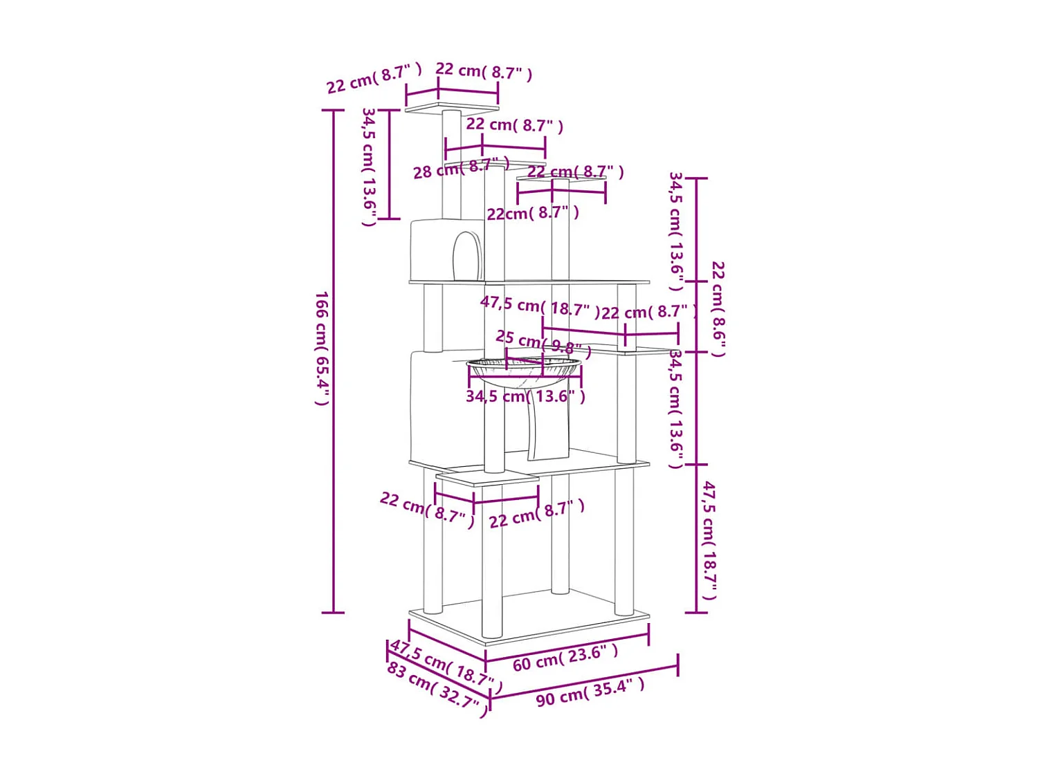 Sindar  Rascador para gatos con postes de sisal gris oscuro 166 cm