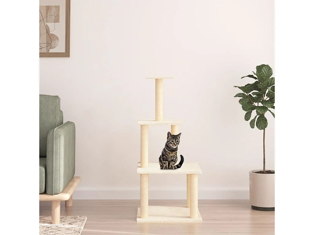 Luke  Arbre à chat avec griffoirs en sisal crème 111 cm
