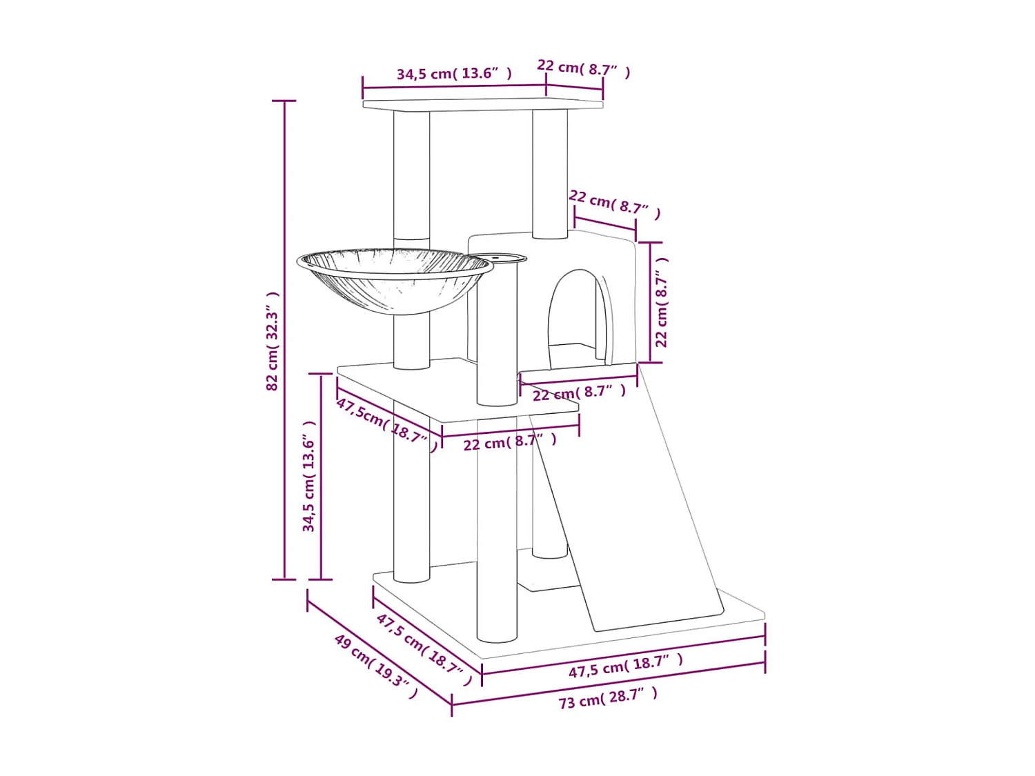 Wendir  Arbre à chat avec griffoirs en sisal Gris clair 82 cm