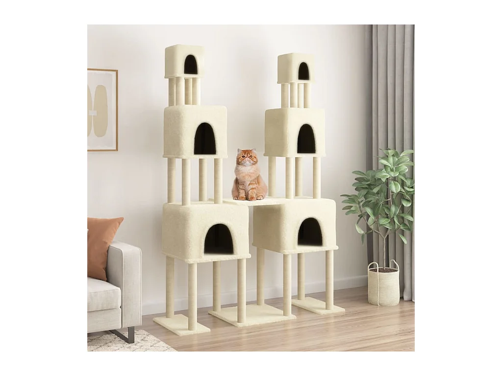 Mucahit  Arbre à chat avec griffoirs en sisal Crème 199 cm