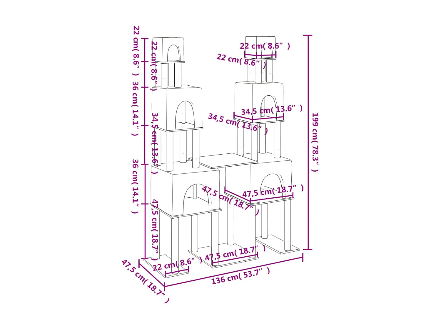 Mucahit  Kattenmeubel met sisal krabpalen 199 cm crèmekleurig