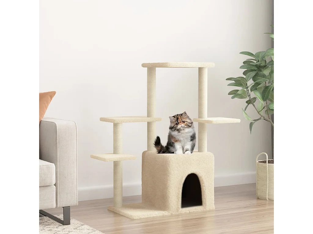 Lomrik  Arbre à chat avec griffoirs en sisal crème 97,5 cm
