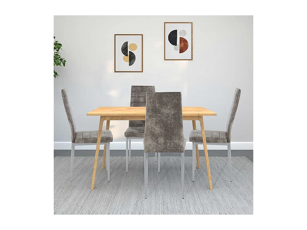 Microfaser Stühle in Hellgrau vier Stuhlbeinen aus Metall (Set)