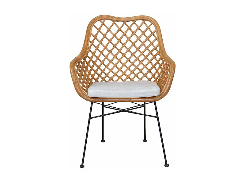 Esszimmerstuhl in Beige Rattan mit Armlehnen