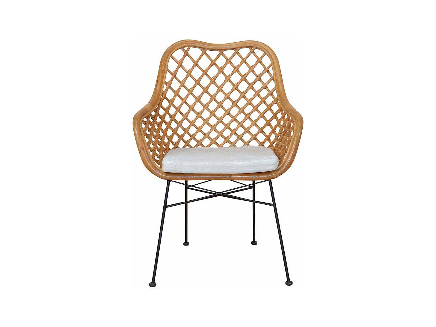 Esszimmerstuhl in Beige Rattan mit Armlehnen