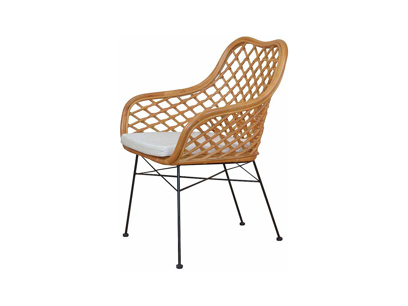 Esszimmerstuhl in Beige Rattan mit Armlehnen