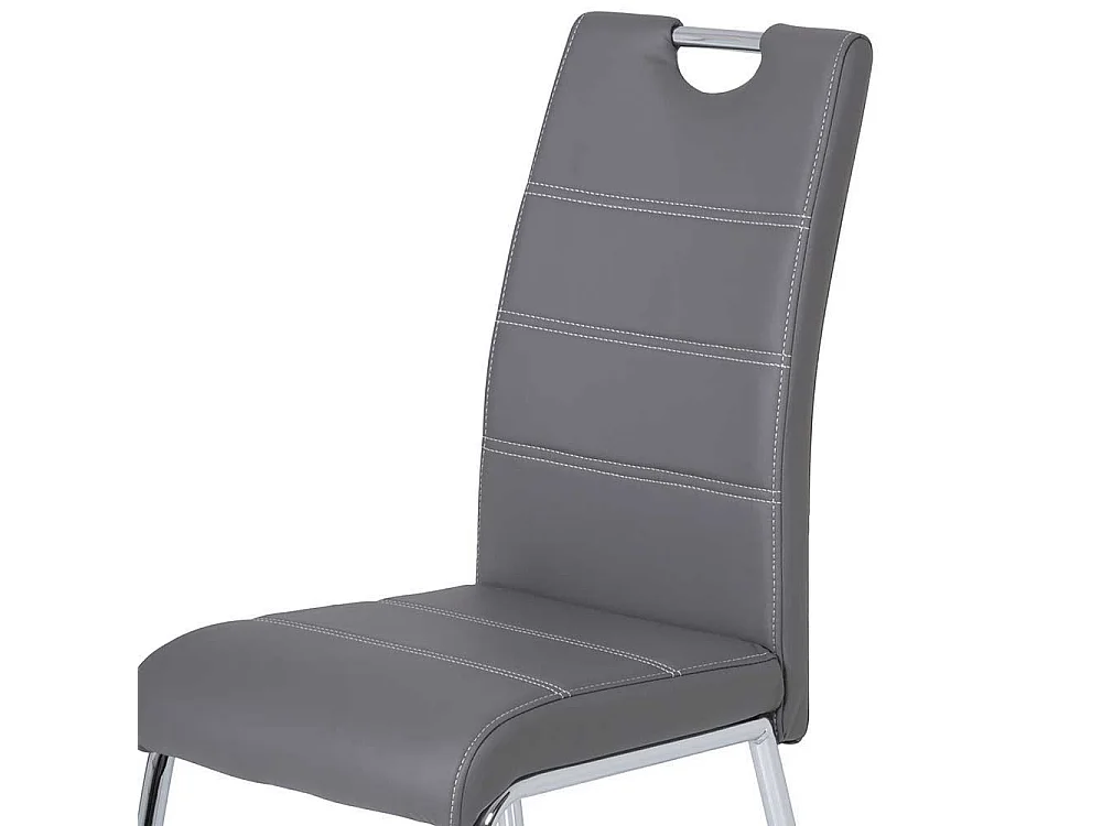 Esstisch Stühle in Grau Kunstleder verchromtem Metallgestell (Set)