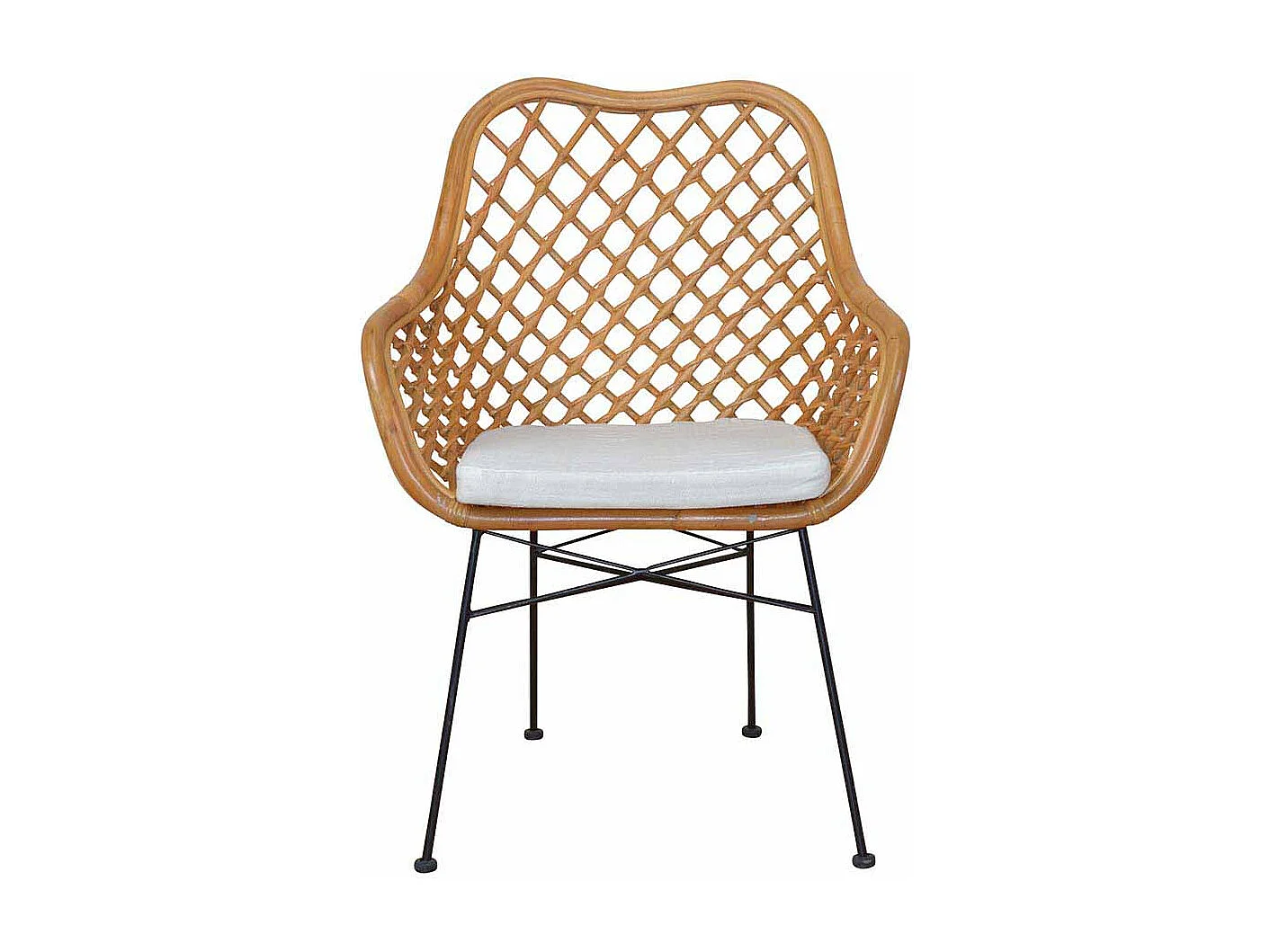 Esszimmerstuhl in Beige Rattan mit Armlehnen