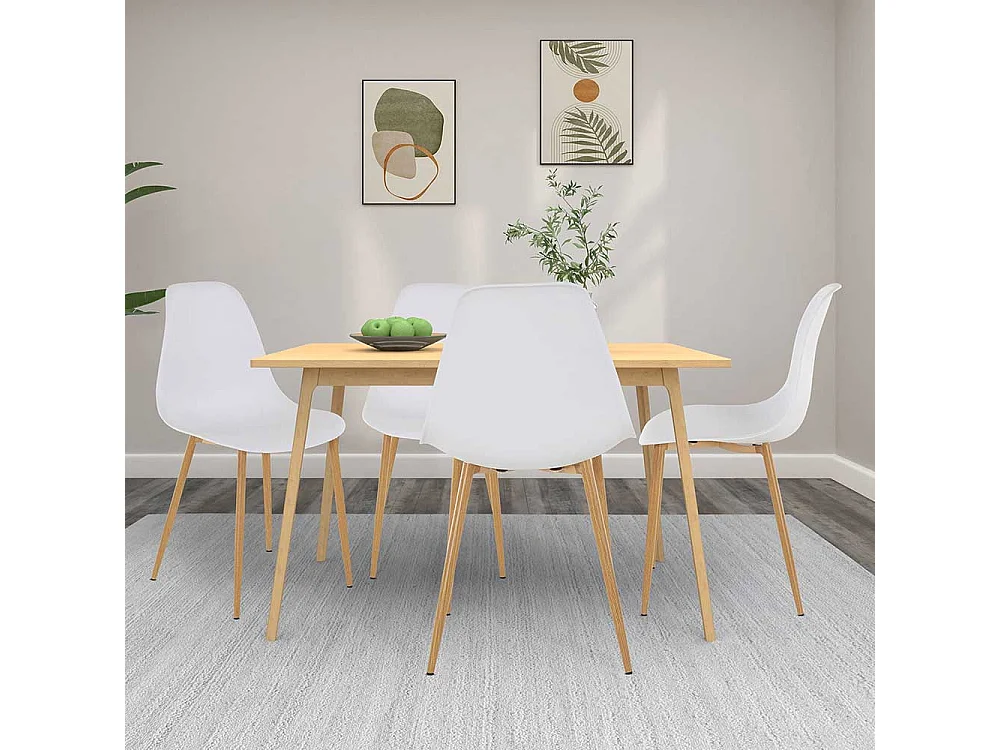 Esstisch Stühle in Weiß Kunststoff Metallgestell in Eichefarben (Set)