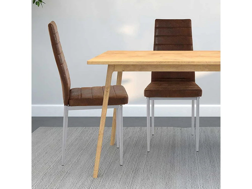 Polsterstühle in Braun Microfaser Metallgestell (Set)