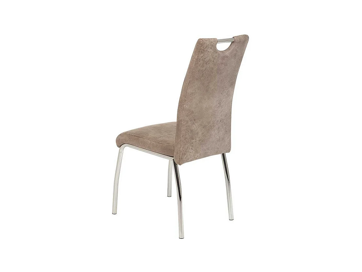 Hochlehner in Beige Microfaser verchromtem Metallgestell (Set)