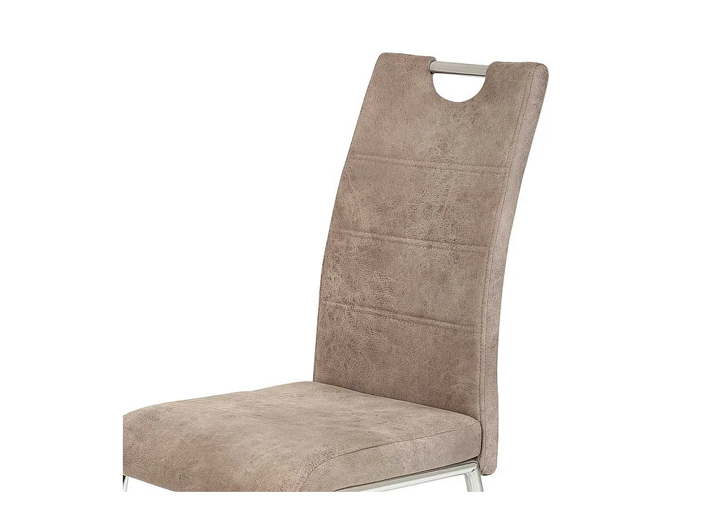 Hochlehner in Beige Microfaser verchromtem Metallgestell (Set)