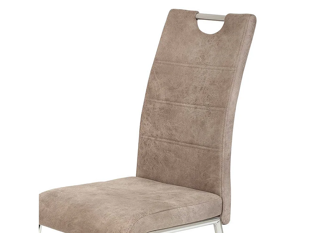 Hochlehner in Beige Microfaser verchromtem Metallgestell (Set)