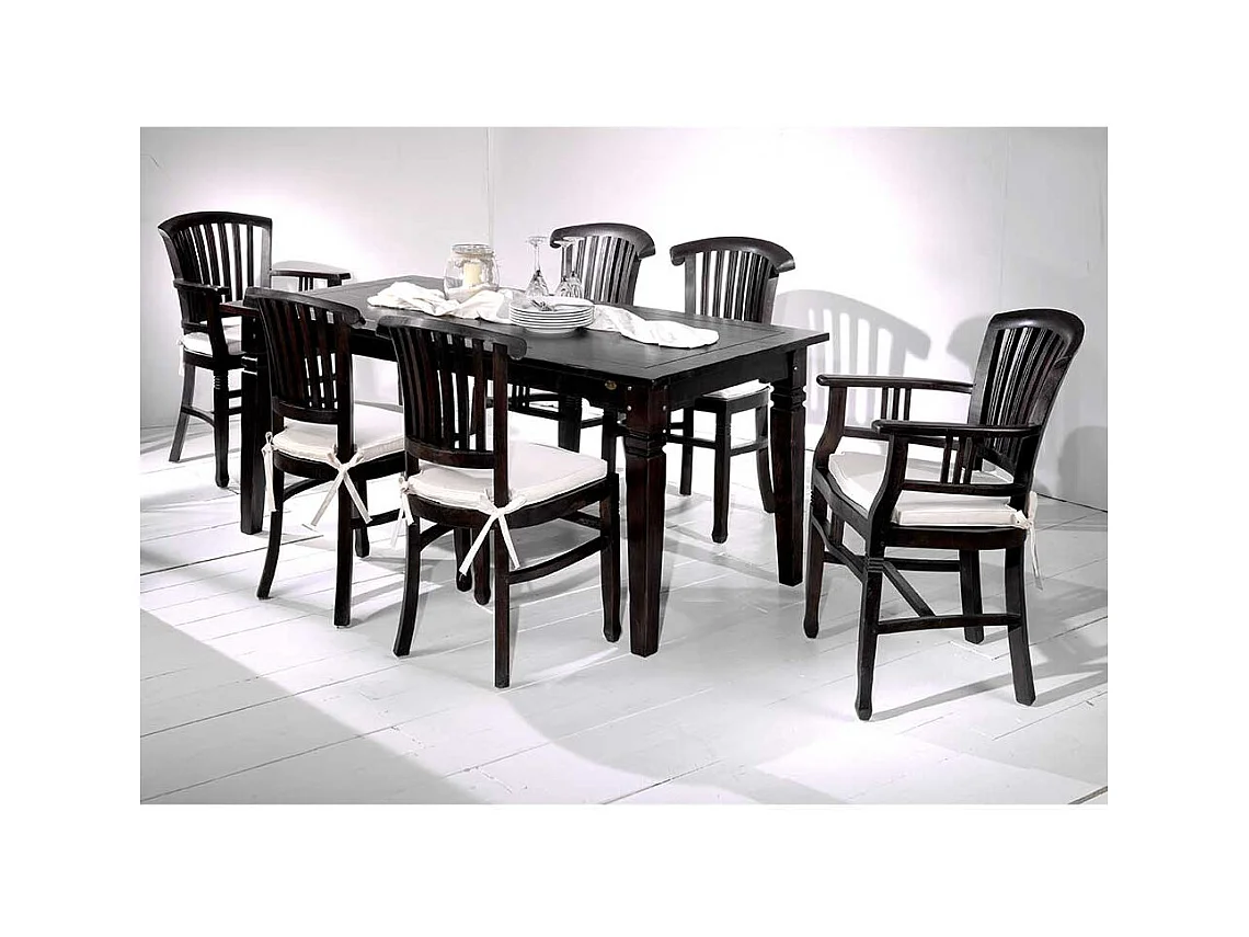 Kolonial Stuhl mit Armlehnen Akazie Massivholz