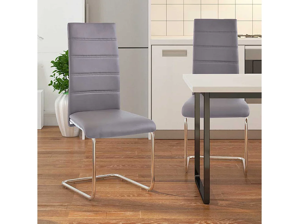 Esszimmer Freischwinger in Hellbraun Kunstleder verchromtem Metall (Set)