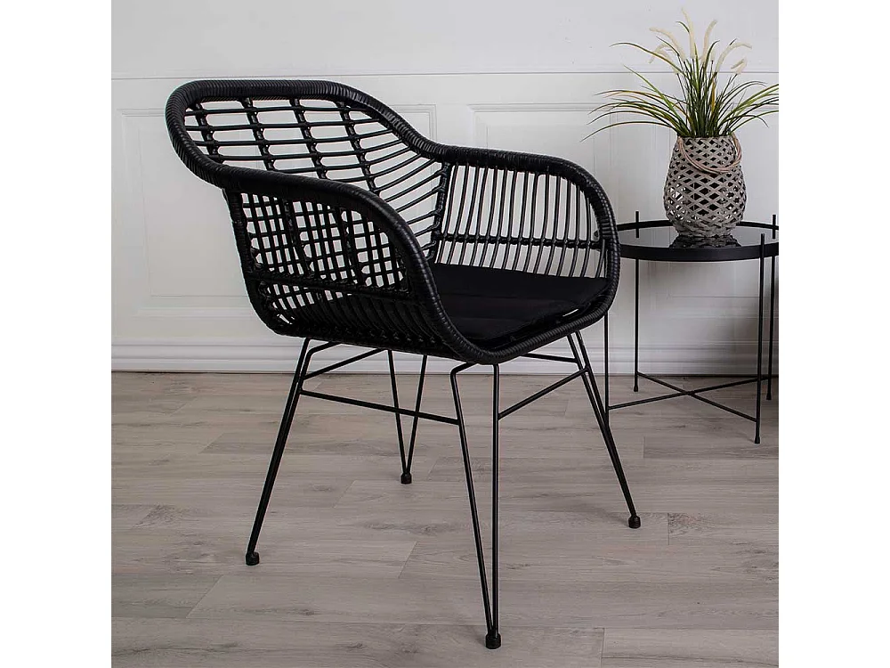 Esszimmerstühle in Schwarz Rattan Polsterauflage (2er Set)