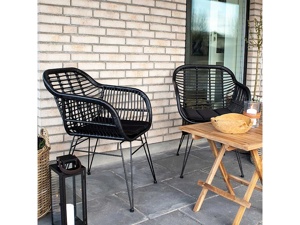 Esszimmerstühle in Schwarz Rattan Polsterauflage (2er Set)