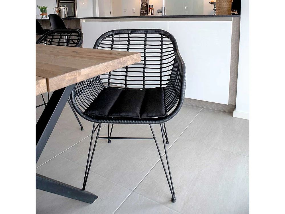Esszimmerstühle in Schwarz Rattan Polsterauflage (2er Set)