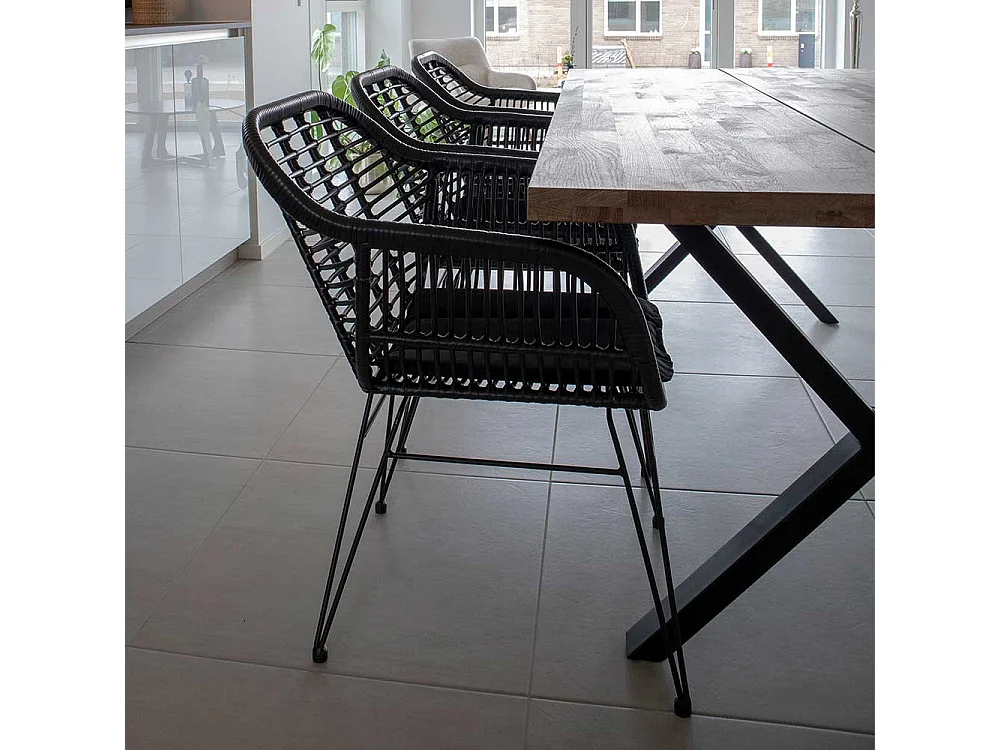 Esszimmerstühle in Schwarz Rattan Polsterauflage (2er Set)