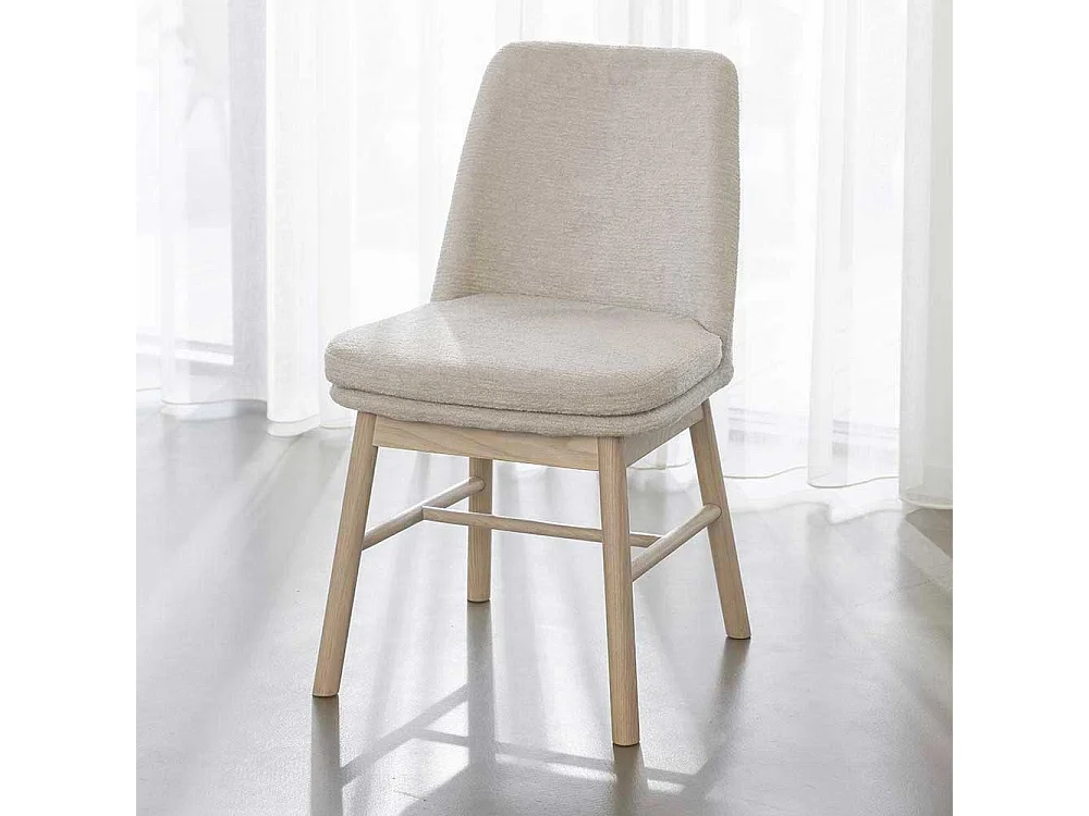 Polsterstühle aus Eiche Massivholz White Wash Webstoff in Cremeweiß (2er Set)