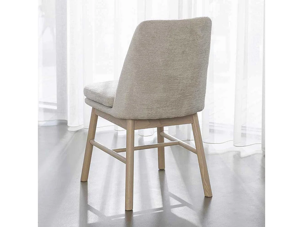 Polsterstühle aus Eiche Massivholz White Wash Webstoff in Cremeweiß (2er Set)