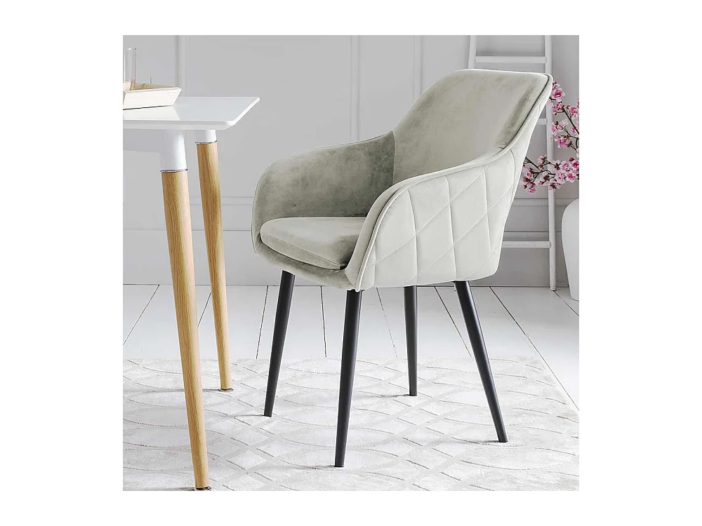 Armlehnenstuhl in Cremeweiß und Schwarz Gestell aus Metall