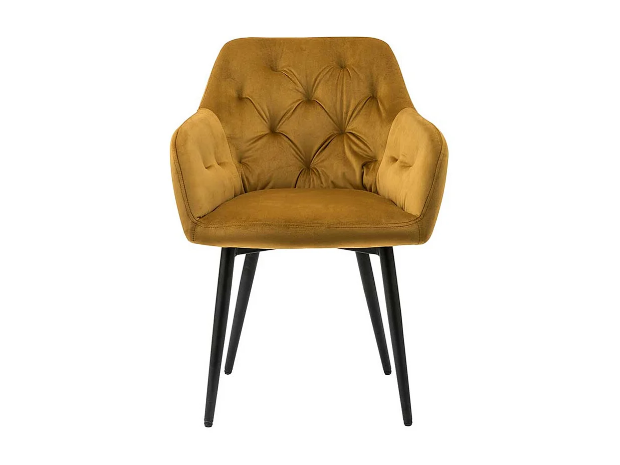 Retro Polsterstuhl in Gelb Samt Armlehnen