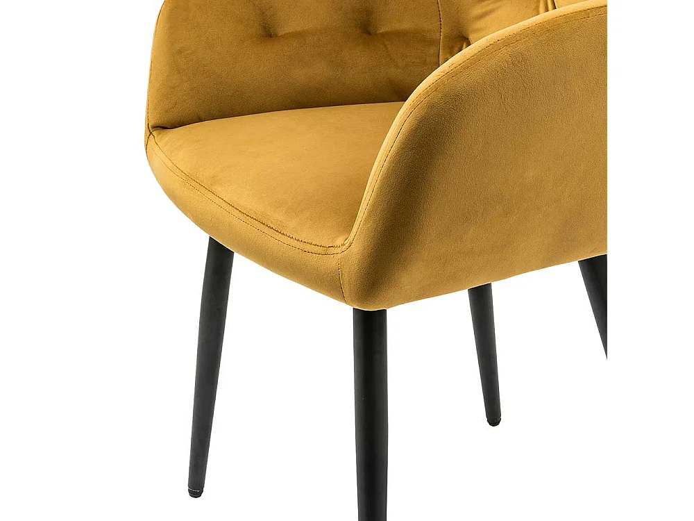 Retro Polsterstuhl in Gelb Samt Armlehnen