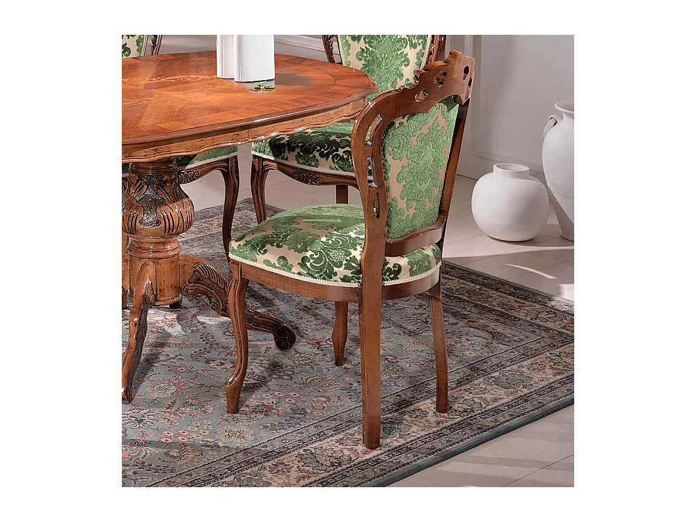 Esszimmerstuhl im Barock Look Grün Beige gemustert