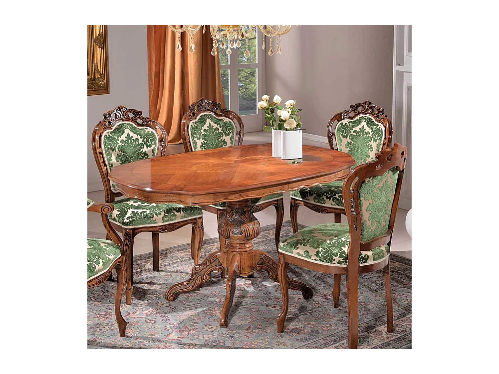 Esszimmerstuhl im Barock Look Grün Beige gemustert