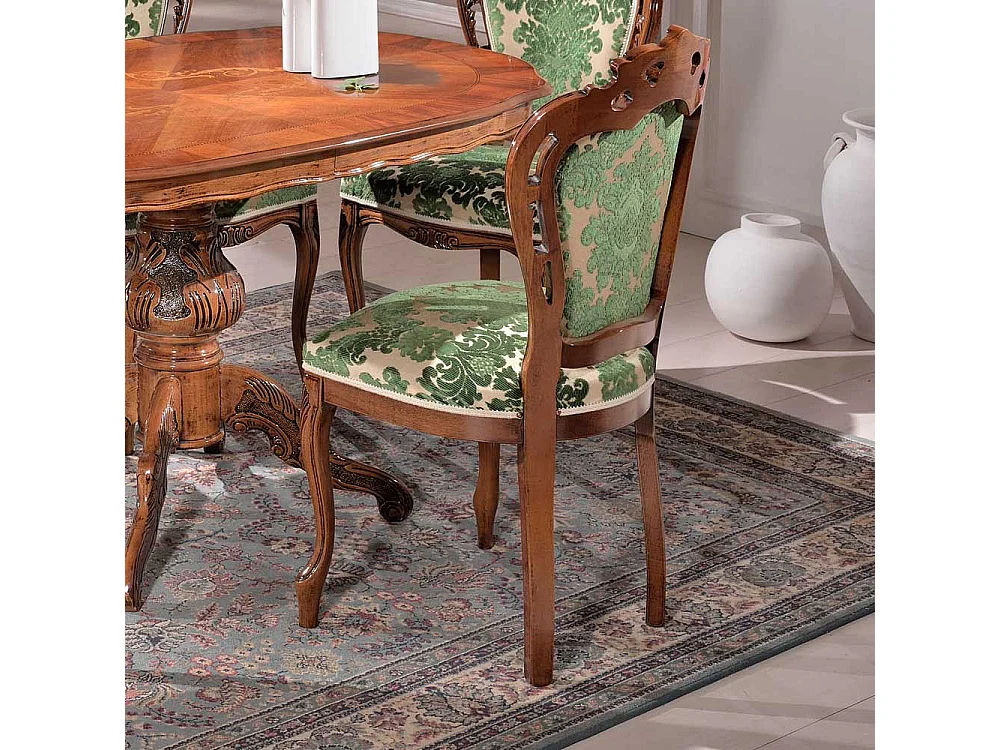 Esszimmerstuhl im Barock Look Grün Beige gemustert