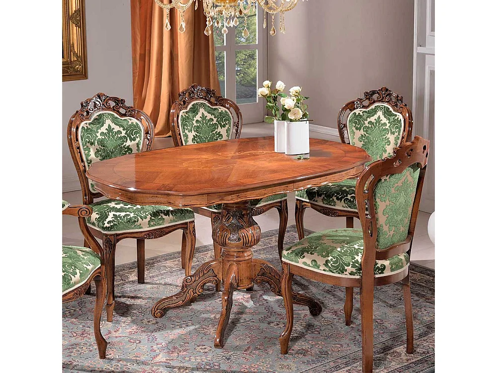 Esszimmerstuhl im Barock Look Grün Beige gemustert