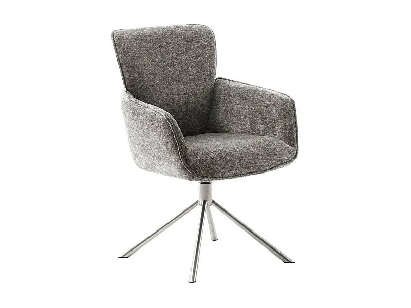 Polsterstuhl Armlehnstuhl in Cappuccino und Edelstahlfarben (2er Set)