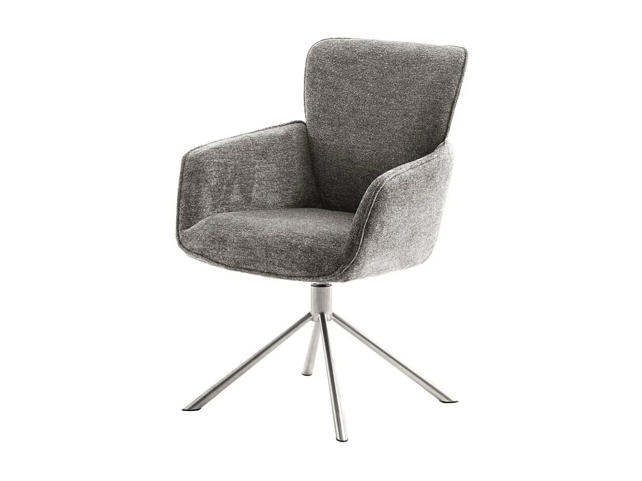 Polsterstuhl Armlehnstuhl in Cappuccino und Edelstahlfarben (2er Set)