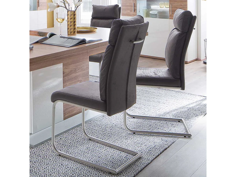 Schwingstuhl Set in Grau Microfaser Edelstahl (2er Set)
