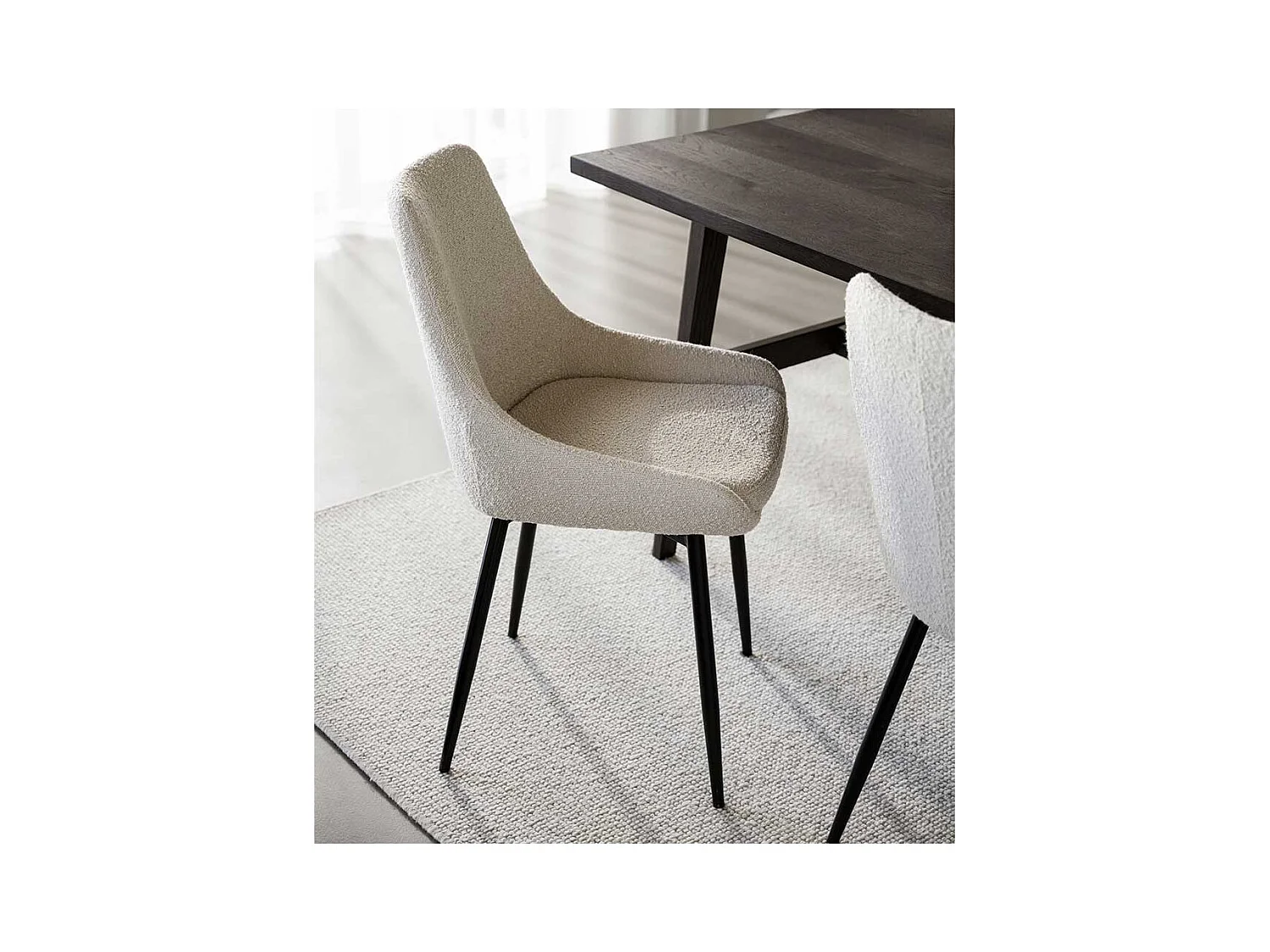 Boucle Polsterstühle in Beige Gestell aus Metall (2er Set)