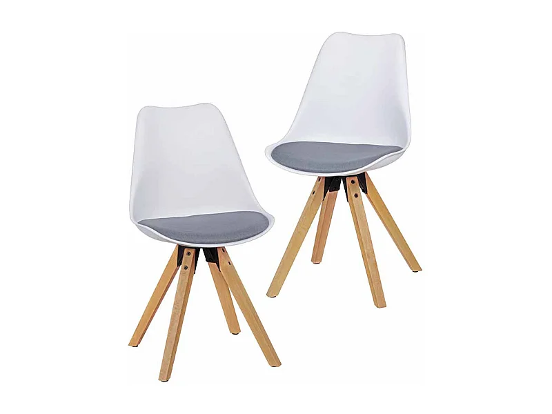 Schalenstuhl Set in Weiß Grau Holz Gestell (2er Set)