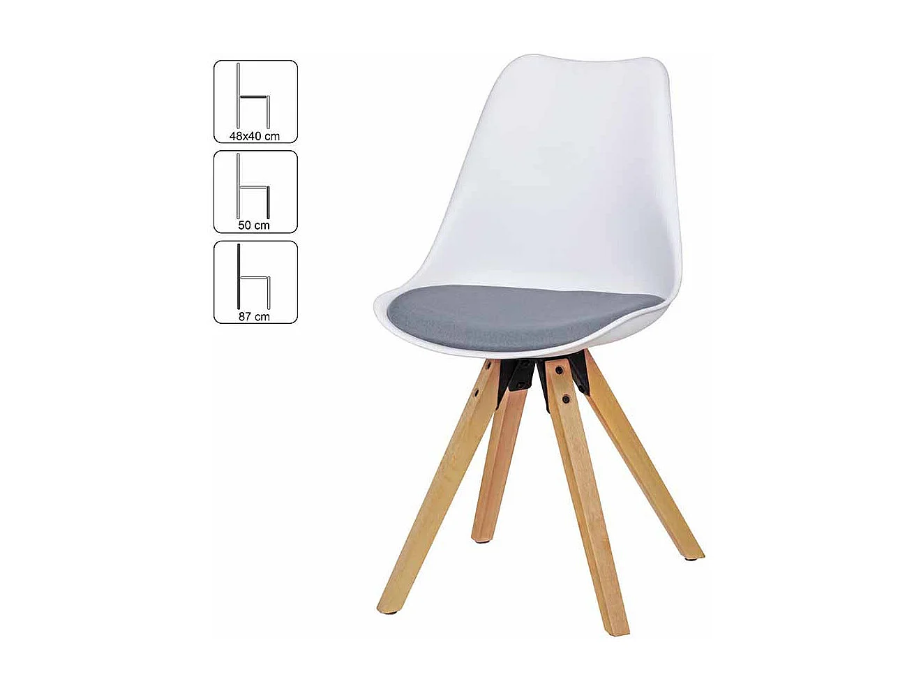 Schalenstuhl Set in Weiß Grau Holz Gestell (2er Set)