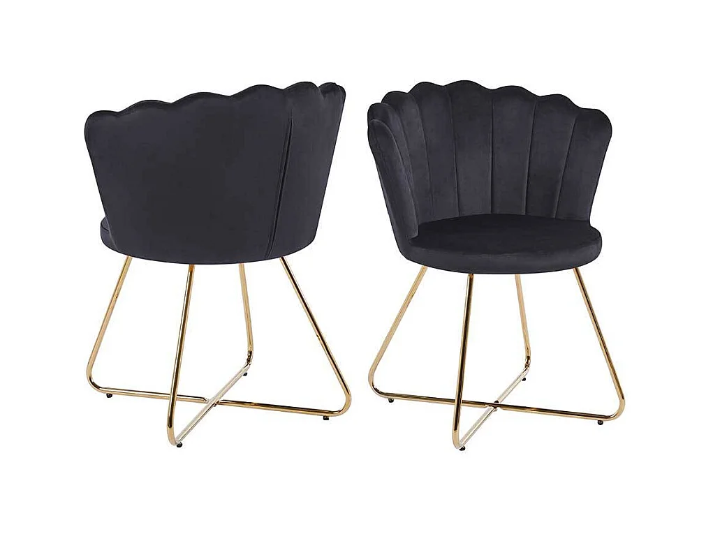 Muschelstühle Schwarz aus Samt Gestell aus Metall (2er Set)