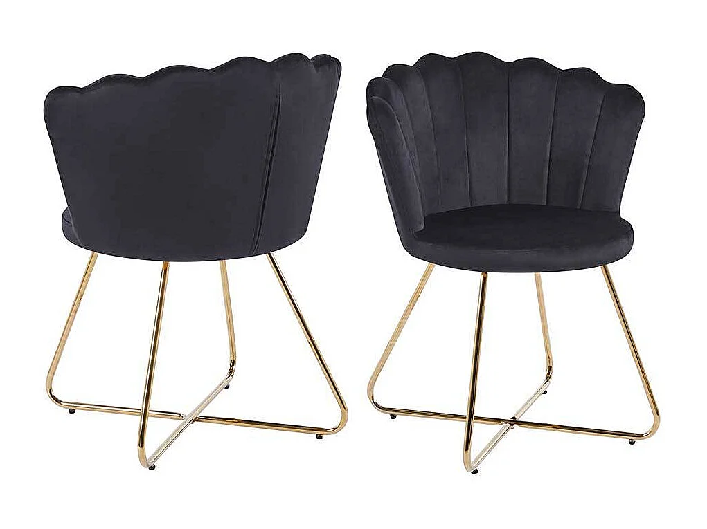 Muschelstühle Schwarz aus Samt Gestell aus Metall (2er Set)